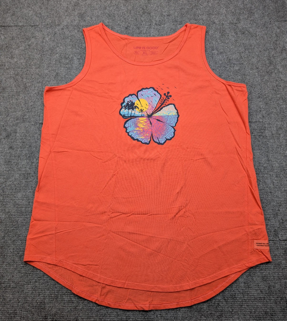 Life Is Good Tank Top Womens XL Crusher Lite Hibiscus Floral Tropical Resort